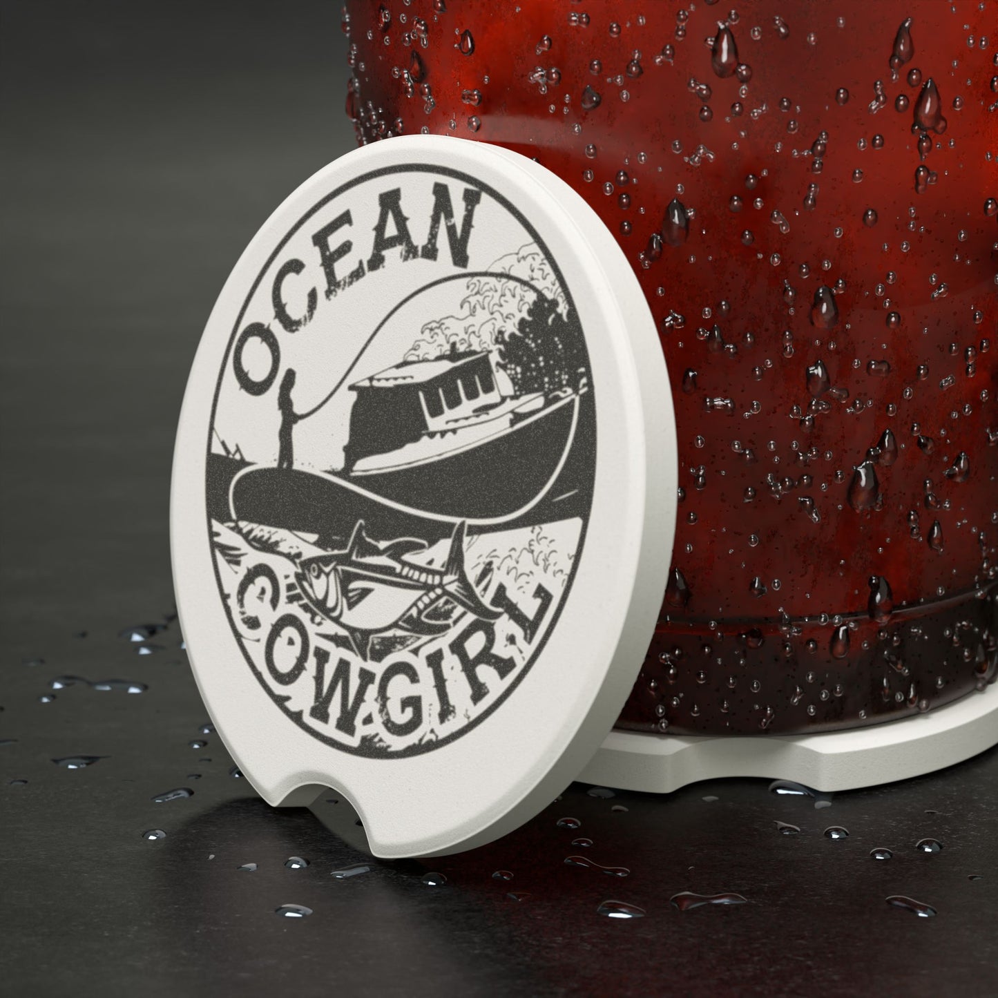 Ocean Cowgirl Car Coaster, Soapstone Coasters for Beach Lovers, Nautical Decor, Unique Gift for Boaters, Car Accessories