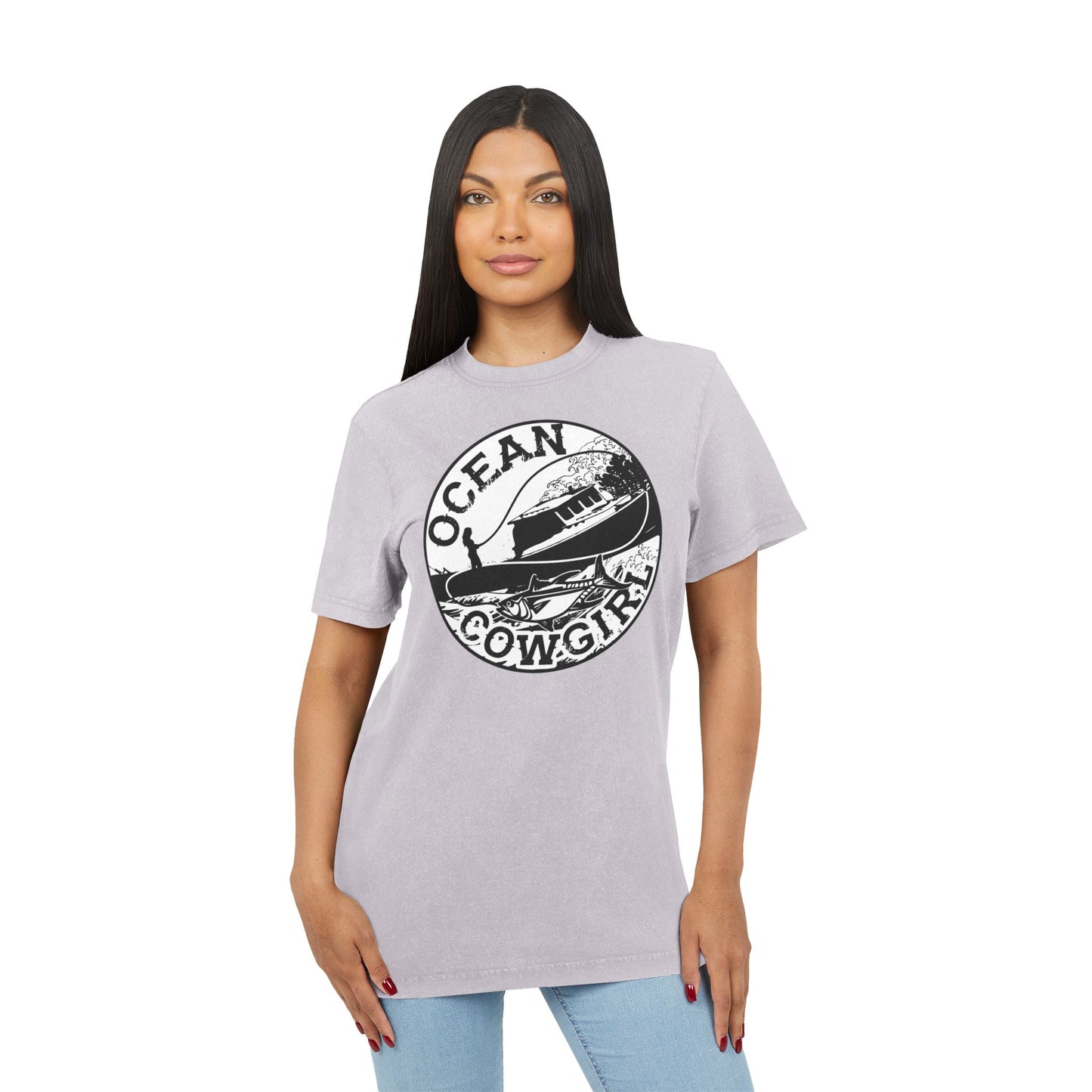 Ocean Cowgirl Acid Washed Tee, Vintage Style T-Shirt, Beach Lover Gift, Casual Summer Wear, Perfect for Boho Vibes