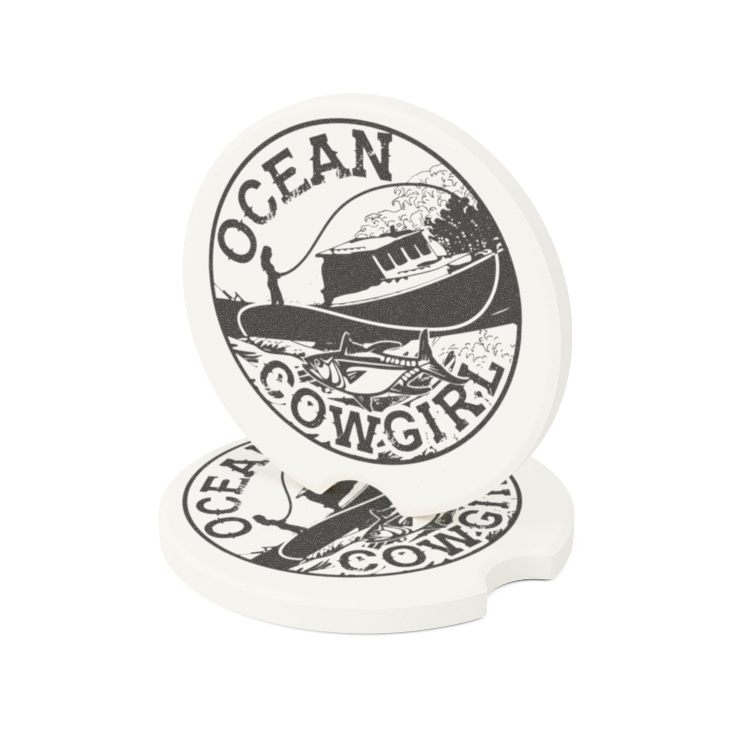 Ocean Cowgirl Car Coaster, Soapstone Coasters for Beach Lovers, Nautical Decor, Unique Gift for Boaters, Car Accessories