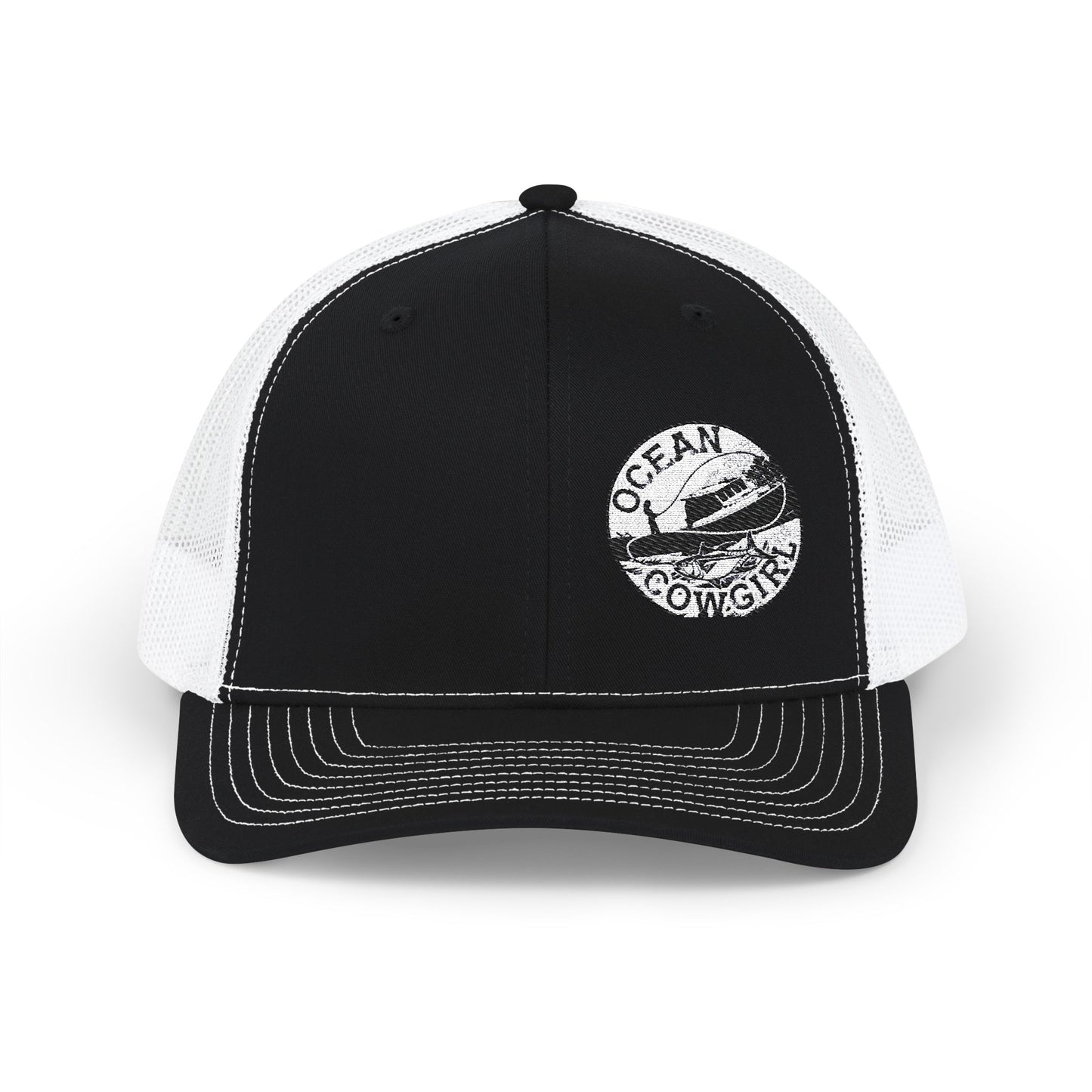 Ocean Cowgirl Snapback Trucker Cap, Embroidered Beach Hat, Summer Accessory, Fashionable Gift for Cowgirls and Ocean Lovers