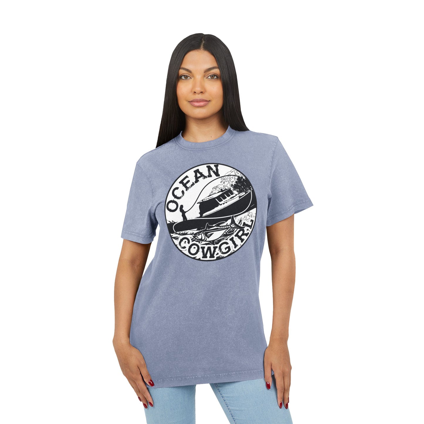 Ocean Cowgirl Acid Washed Tee, Vintage Style T-Shirt, Beach Lover Gift, Casual Summer Wear, Perfect for Boho Vibes