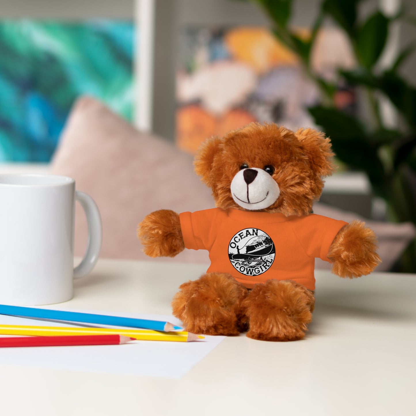 Ocean Cowgirl Cozy Cuddle Bear, Personalized Stuffed Animal, Gift for Kids, Soft Toy for Birthdays, Ocean Cowgirl Tee