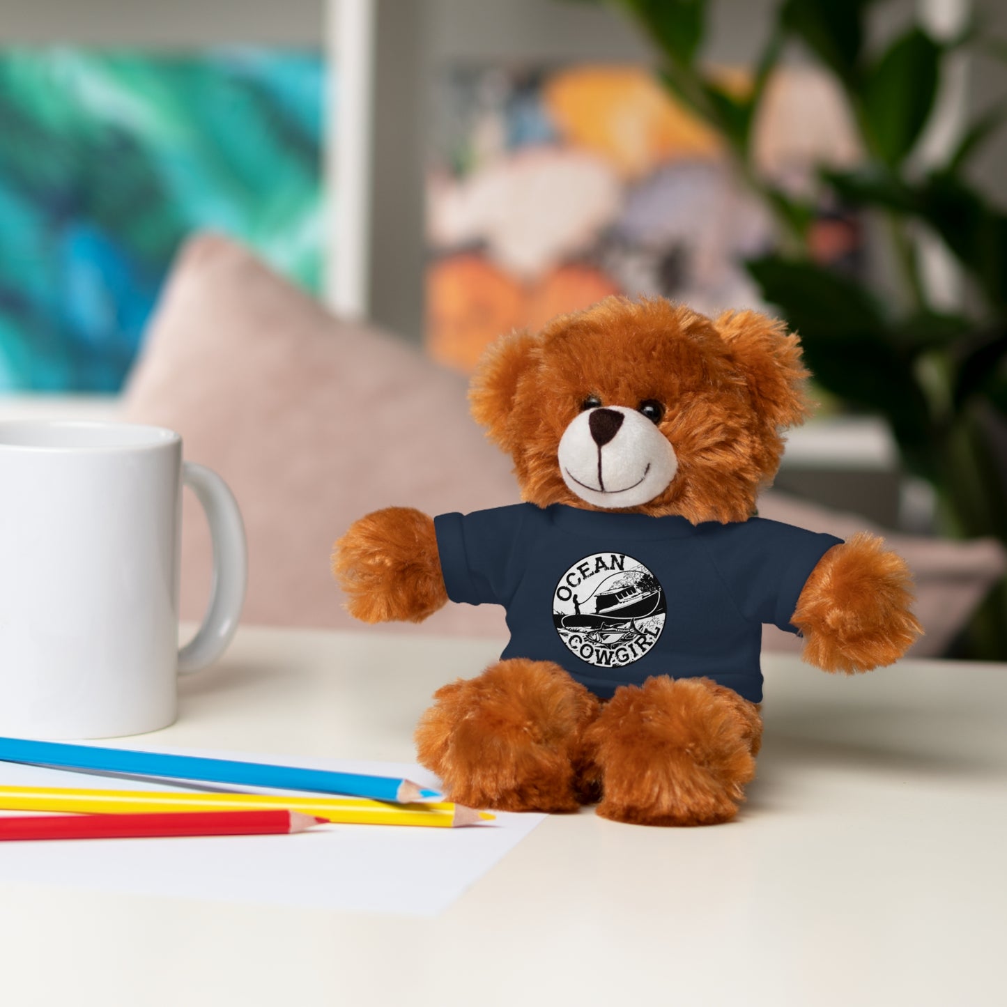 Ocean Cowgirl Cozy Cuddle Bear, Personalized Stuffed Animal, Gift for Kids, Soft Toy for Birthdays, Ocean Cowgirl Tee