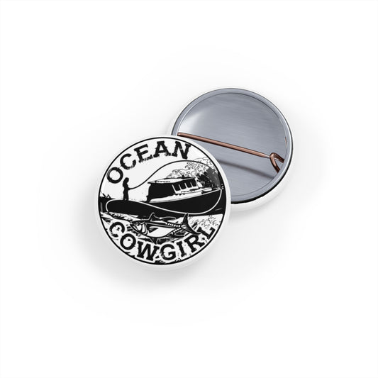 Ocean Cowgirl Round Pin, Vintage Style Lapel Pin, Gift for Boaters, Nautical Themed Accessories, Eco-Friendly Decor