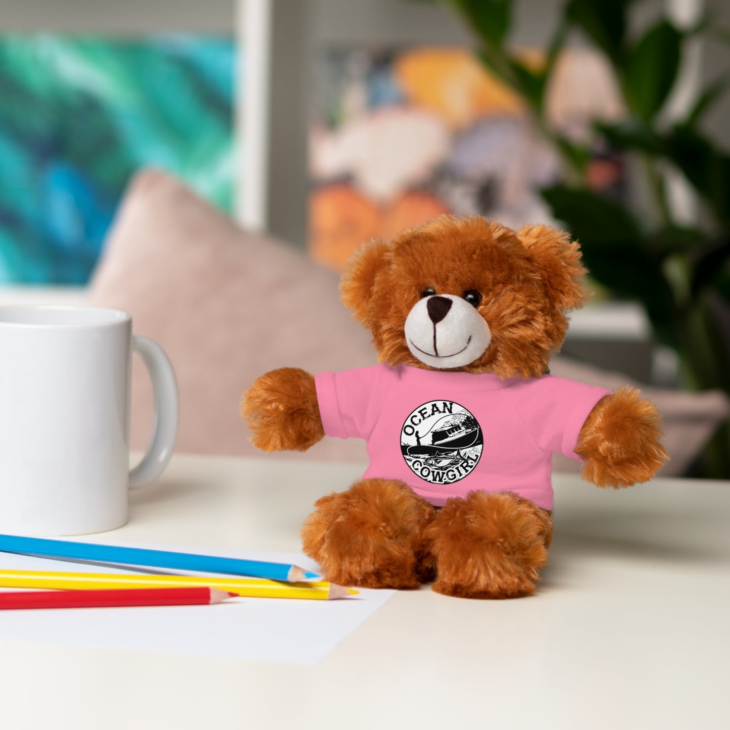 Ocean Cowgirl Cozy Cuddle Bear, Personalized Stuffed Animal, Gift for Kids, Soft Toy for Birthdays, Ocean Cowgirl Tee