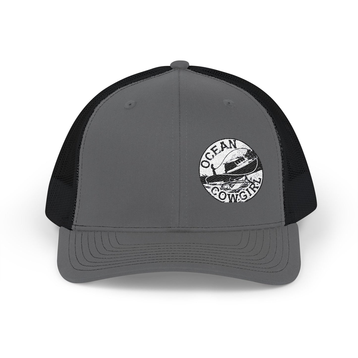 Ocean Cowgirl Snapback Trucker Cap, Embroidered Beach Hat, Summer Accessory, Fashionable Gift for Cowgirls and Ocean Lovers