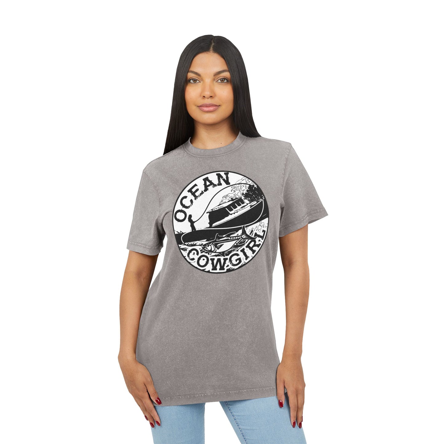 Ocean Cowgirl Acid Washed Tee, Vintage Style T-Shirt, Beach Lover Gift, Casual Summer Wear, Perfect for Boho Vibes