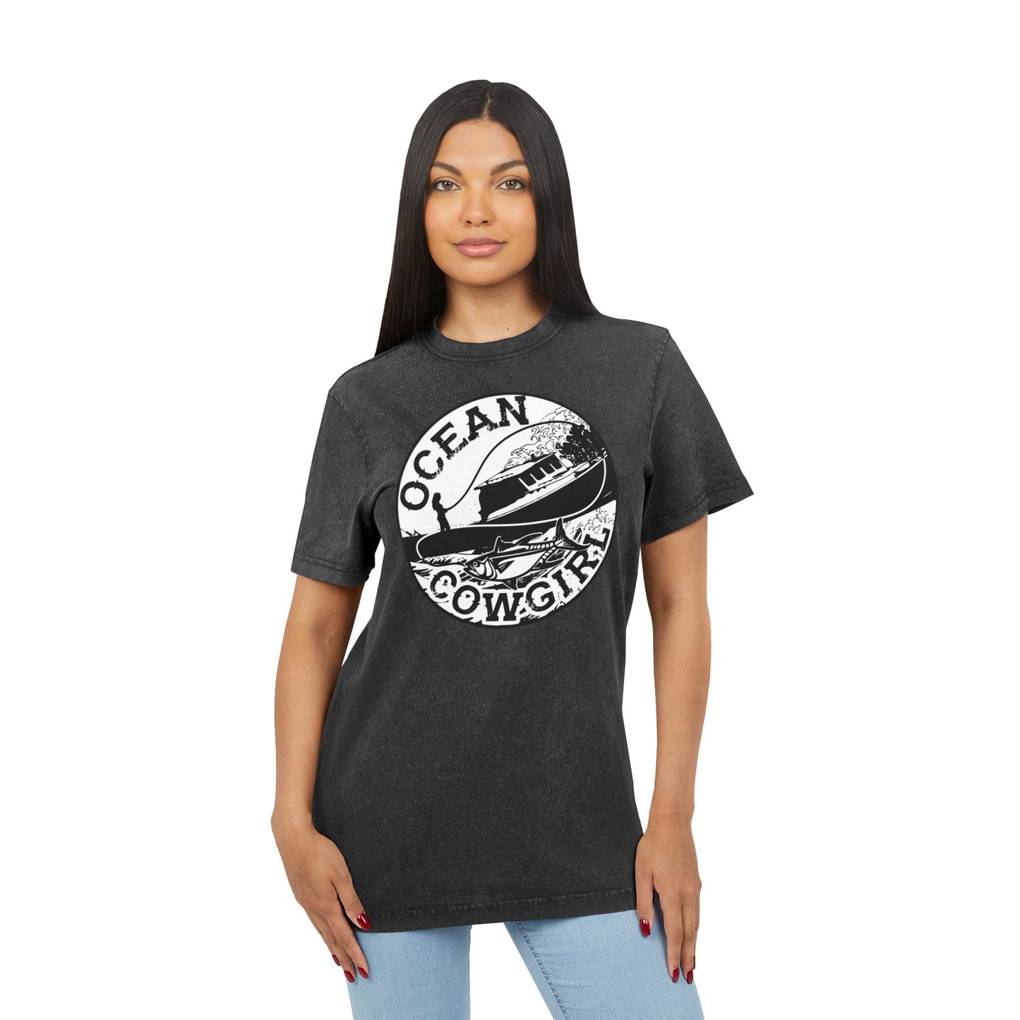 Ocean Cowgirl Acid Washed Tee, Vintage Style T-Shirt, Beach Lover Gift, Casual Summer Wear, Perfect for Boho Vibes