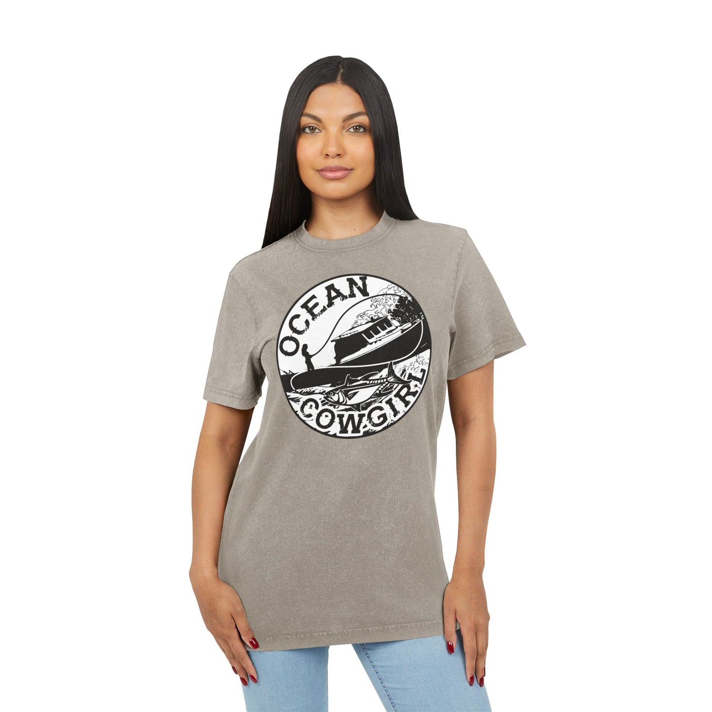 Ocean Cowgirl Acid Washed Tee, Vintage Style T-Shirt, Beach Lover Gift, Casual Summer Wear, Perfect for Boho Vibes