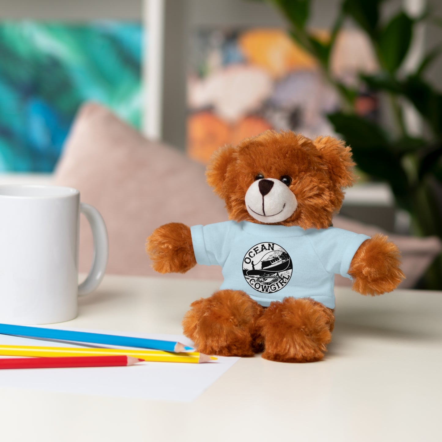 Ocean Cowgirl Cozy Cuddle Bear, Personalized Stuffed Animal, Gift for Kids, Soft Toy for Birthdays, Ocean Cowgirl Tee