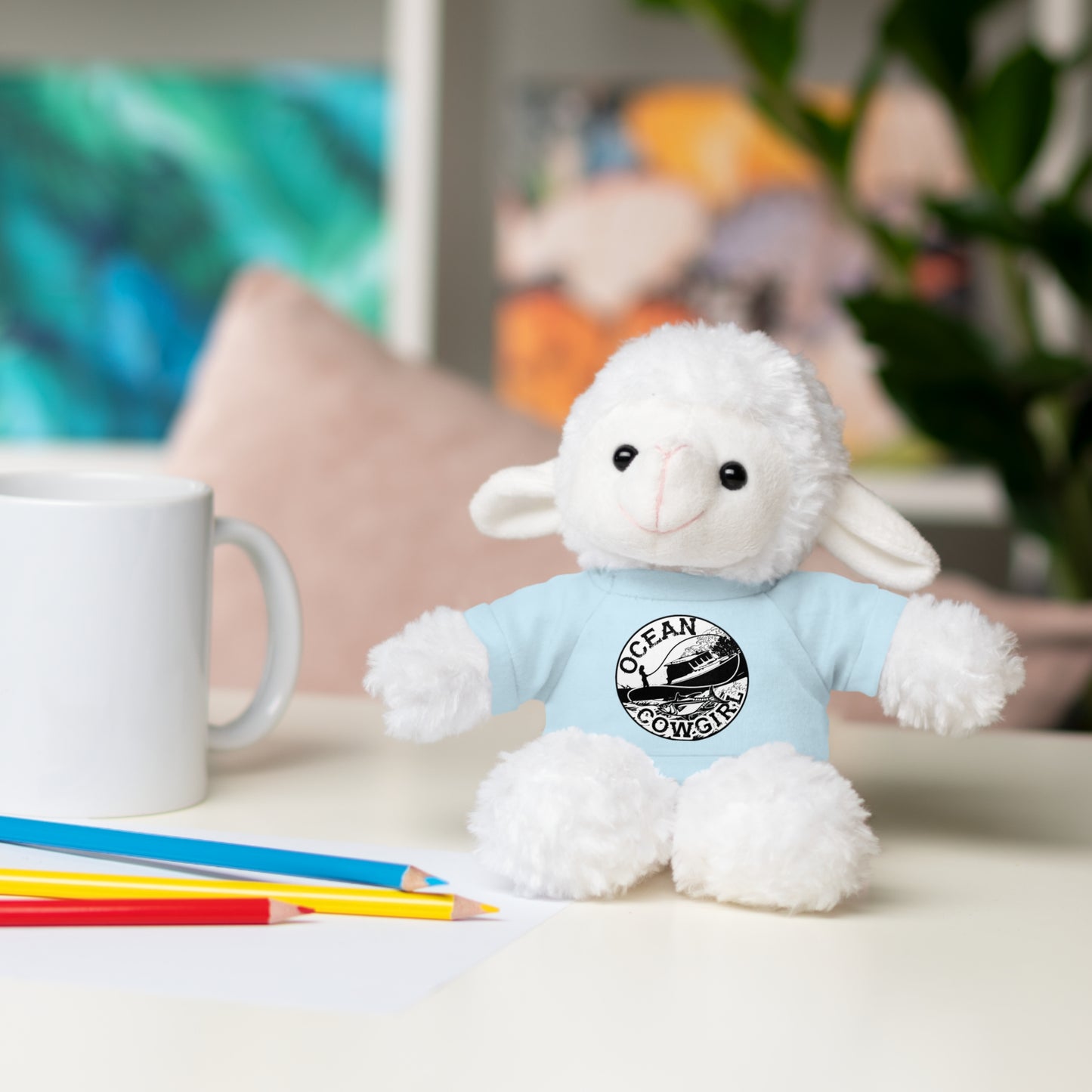 Ocean Cowgirl Cozy Cuddle Bear, Personalized Stuffed Animal, Gift for Kids, Soft Toy for Birthdays, Ocean Cowgirl Tee