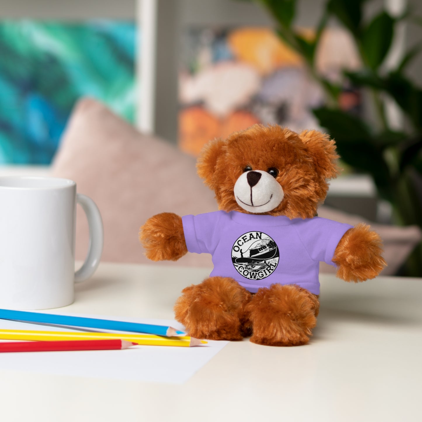 Ocean Cowgirl Cozy Cuddle Bear, Personalized Stuffed Animal, Gift for Kids, Soft Toy for Birthdays, Ocean Cowgirl Tee