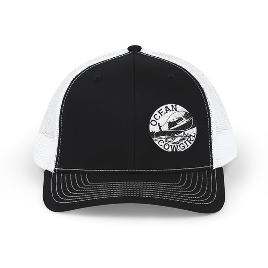 Ocean Cowgirl Snapback Trucker Cap, Embroidered Beach Hat, Summer Accessory, Fashionable Gift for Cowgirls and Ocean Lovers
