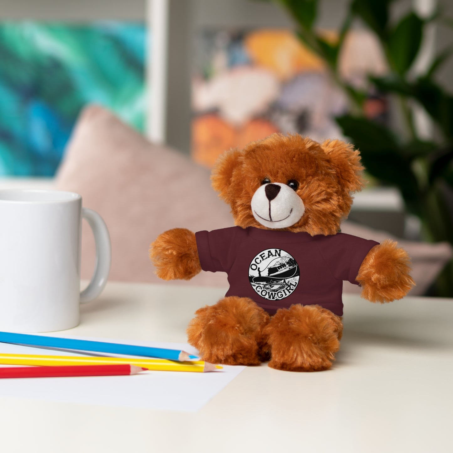 Ocean Cowgirl Cozy Cuddle Bear, Personalized Stuffed Animal, Gift for Kids, Soft Toy for Birthdays, Ocean Cowgirl Tee