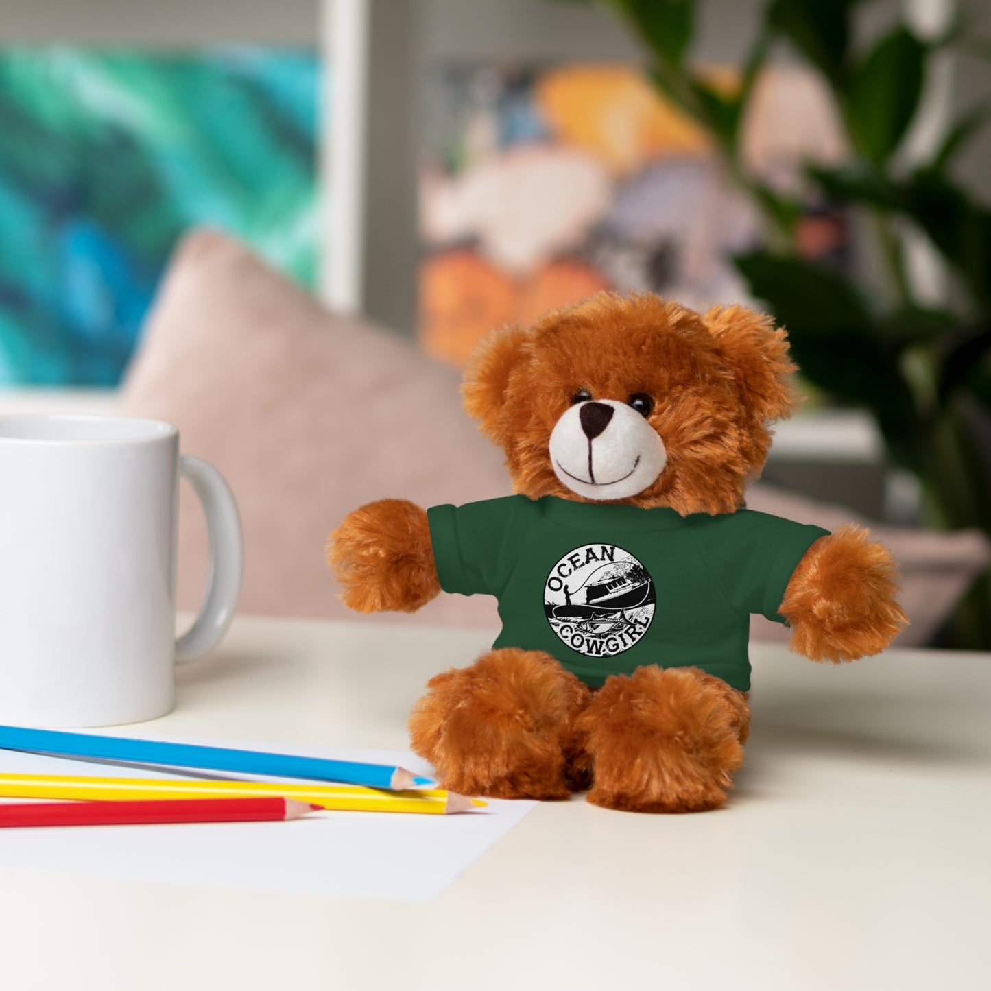 Ocean Cowgirl Cozy Cuddle Bear, Personalized Stuffed Animal, Gift for Kids, Soft Toy for Birthdays, Ocean Cowgirl Tee