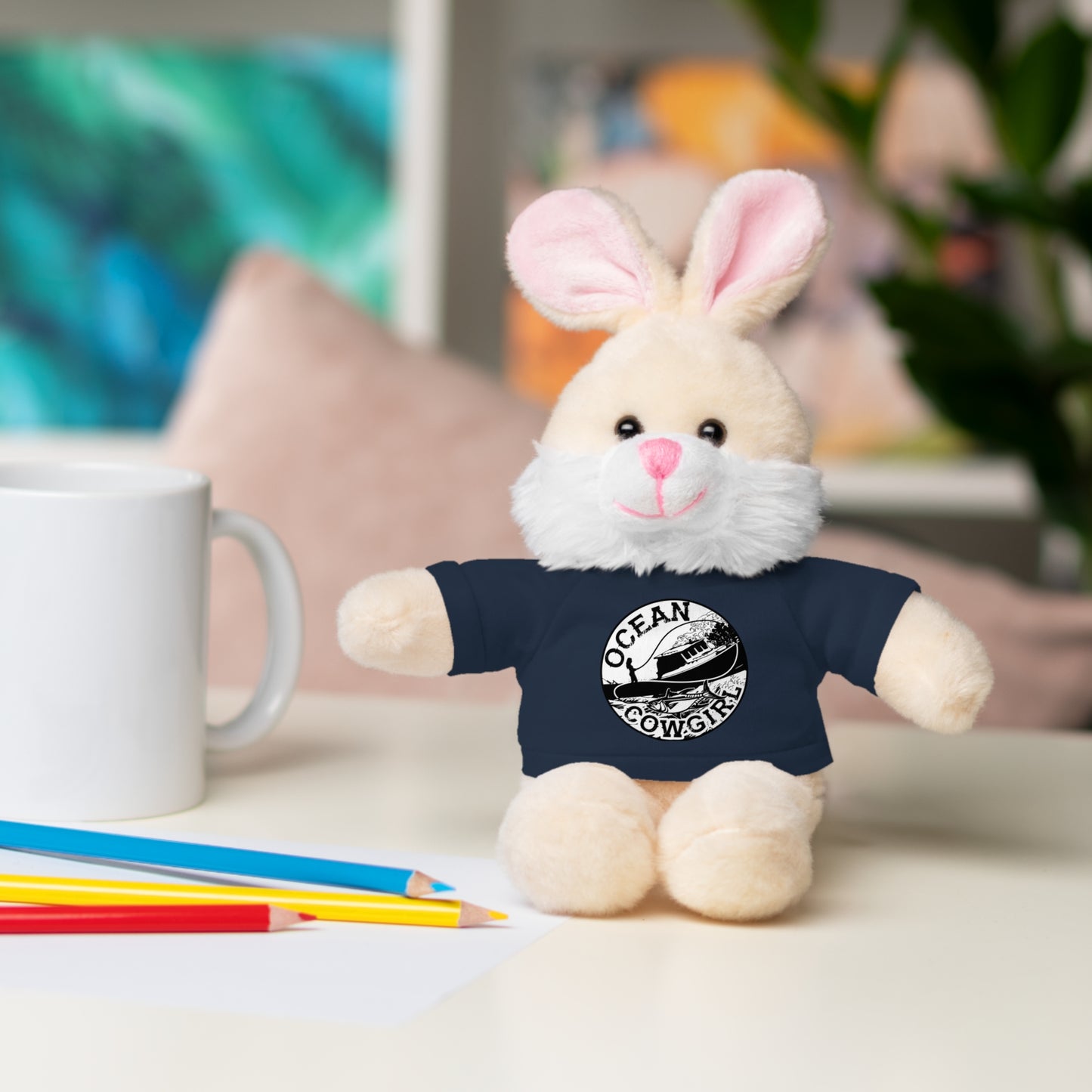 Ocean Cowgirl Cozy Cuddle Bear, Personalized Stuffed Animal, Gift for Kids, Soft Toy for Birthdays, Ocean Cowgirl Tee